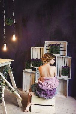 yakın çekim örme kazak bir genç seksi kız portresi