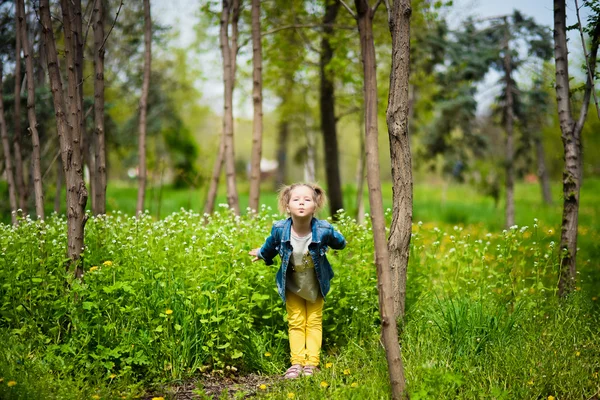 Маленька дівчинка позує на відкритому повітрі — стокове фото