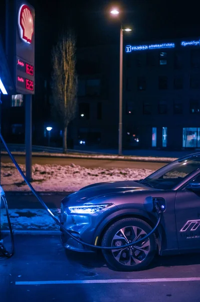 Tnsberg Norwegia Januari 2021 Silver Ford Mach Mustang Adalah Mobil — Stok Foto