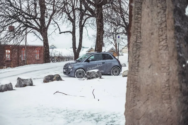 Tonsberg Norwegia Januari 2021 Fiat 500 Silver Adalah Mobil Listrik — Stok Foto