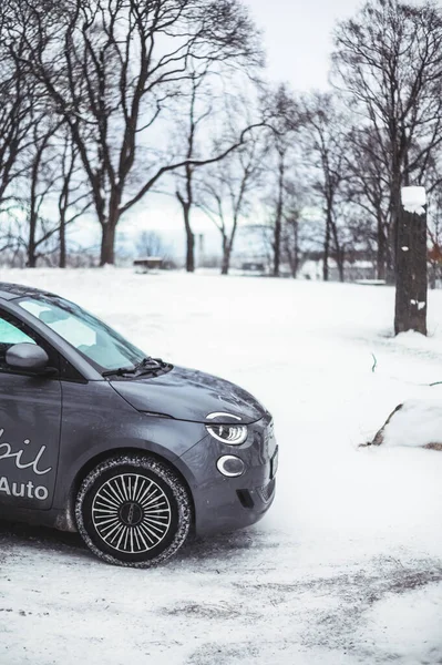 Tonsberg Norway January 2021 Silver Fiat 500 Electric New Compact — Stock Photo, Image