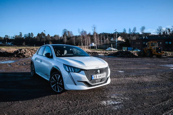 Tnsberg Norwegia Januari 2021 Pearl White All Electric Motor Car — Stok Foto