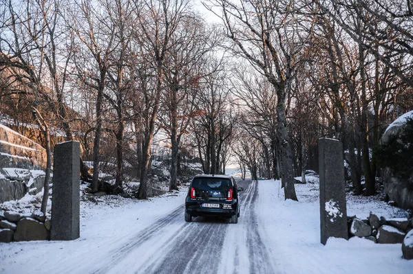 Tnsberg Νορβηγία Φεβρουαρίου 2021 Μαύρο Skoda Citigoe Είναι Ένα Συμπαγές — Φωτογραφία Αρχείου