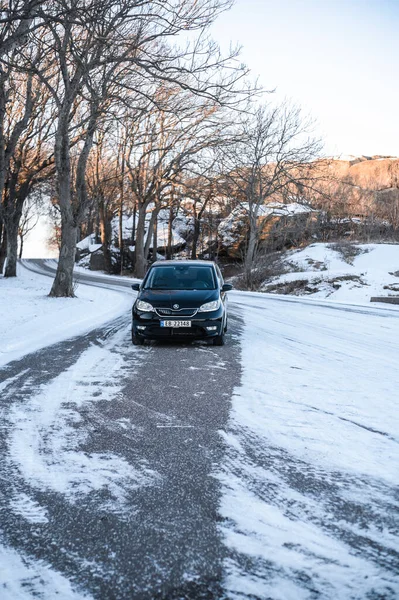 Tnsberg Norwegia February 2021 Black Skoda Citigoe Adalah Mobil Listrik — Stok Foto