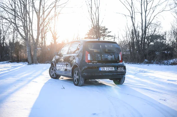 Tnsberg Norwegia February 2021 Black Skoda Citigoe Adalah Mobil Listrik — Stok Foto