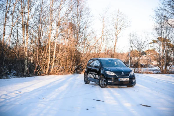 Tnsberg Norsko Únor 2021 Černá Škoda Citigoe Kompaktní Elektromobil Nové — Stock fotografie