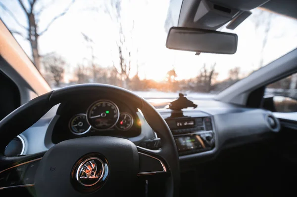 Tnsberg Noruega Fevereiro 2021 Black Skoda Citigoe Carro Elétrico Compacto — Fotografia de Stock