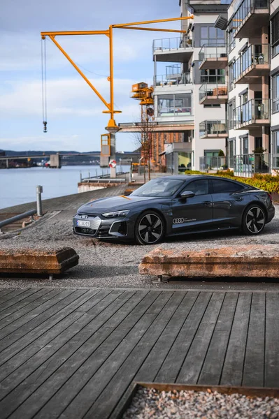 Skien Noruega Abril 2021 Cinza Audi Tron Novo Carro Esportivo — Fotografia de Stock