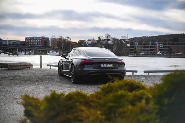 Skien Noorwegen April 2021 Grijze Audi Tron Een Nieuwe Grand — Stockfoto