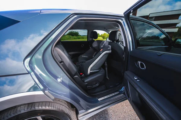 Tonsberg Noruega Julio 2021 Coche Eléctrico Hyundai Ioniq Gris Azul5 —  Fotos de Stock