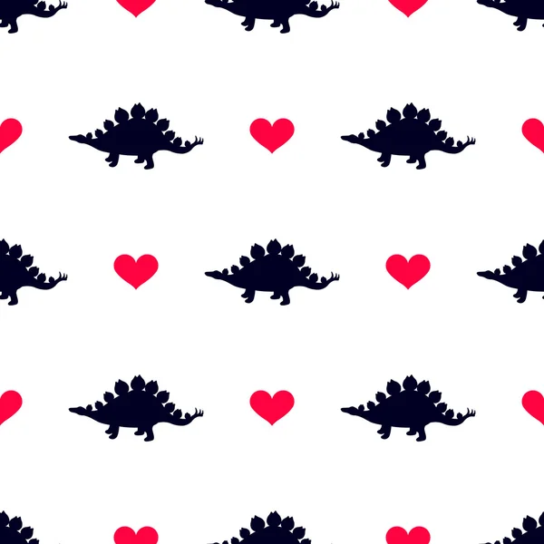 Stegosaure dinosaure et coeur. Mignon fond sans couture. SPE 10 — Image vectorielle