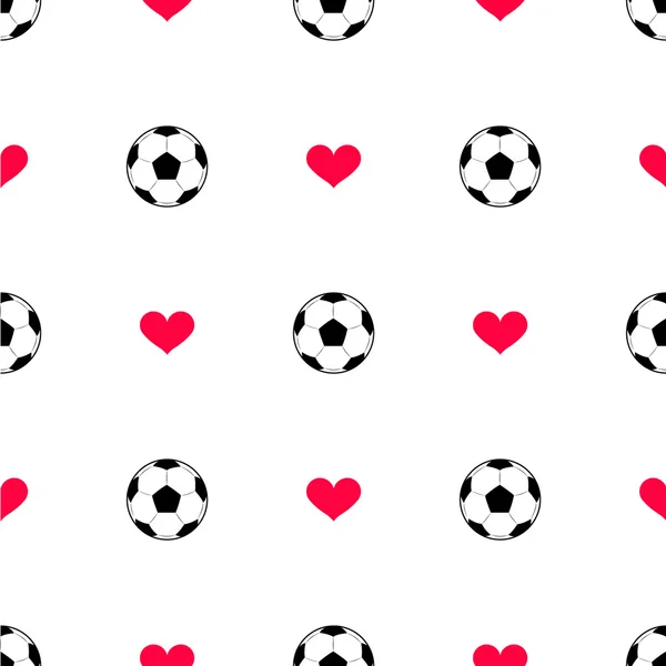 Pelota de fútbol y corazones. Fondo sin fisuras. Vector, eps 10 — Archivo Imágenes Vectoriales