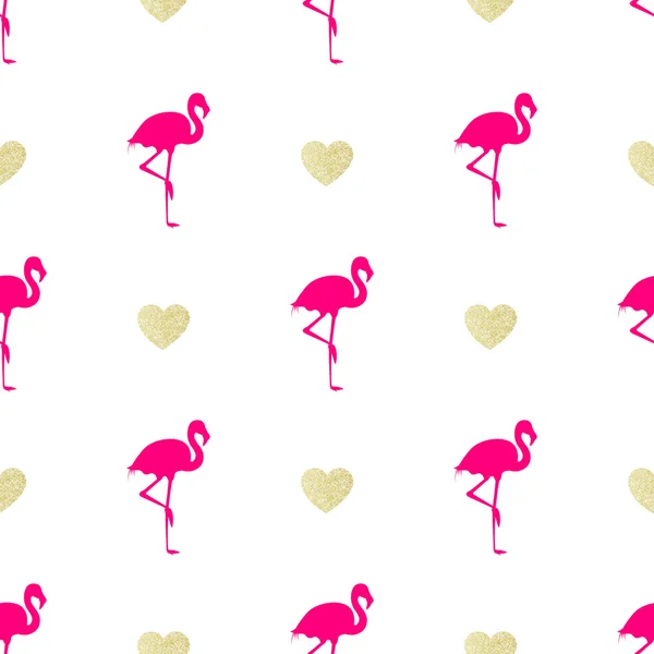 Розовый фламинго и блестки сердца бесшовный фон — стоковый вектор