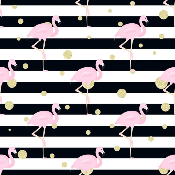 Flamingo's, gouden polka dot, strepen — Stockvector