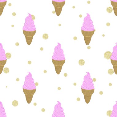 pembe dondurma ve altın glitter lekeli