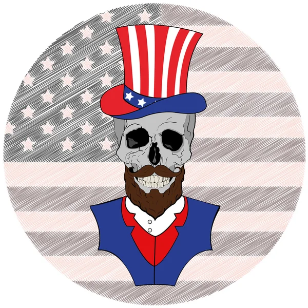 Skull with beard in  American Hat, July 4th — Stock Photo, Image