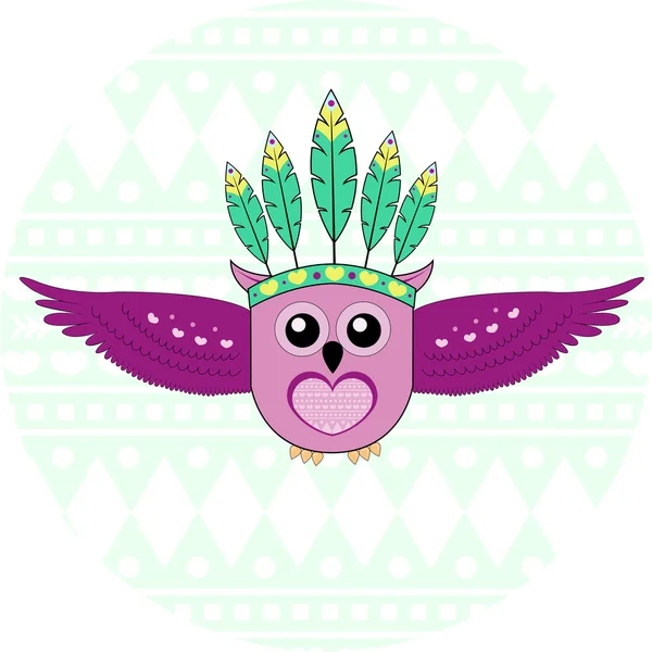 Illustration of an owl with a feather headdress — Stock Vector