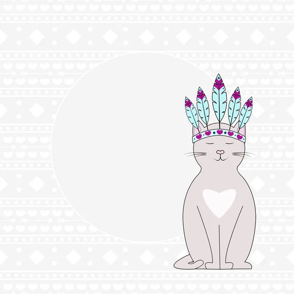 Этническая кошка с местом для текста с орнаментом — стоковый вектор