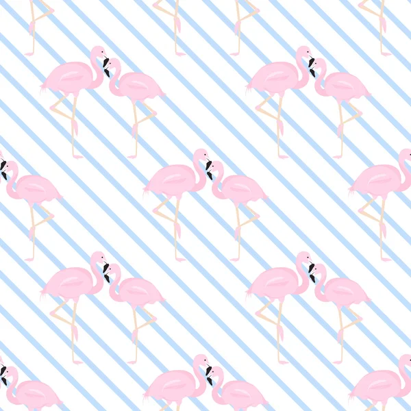 Paar Flamingos blau diagonal gestreift — Stockvektor