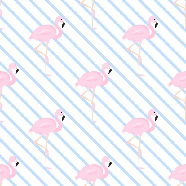 Bakgrund med en blå diagonal rand och flamingos — Stock vektor