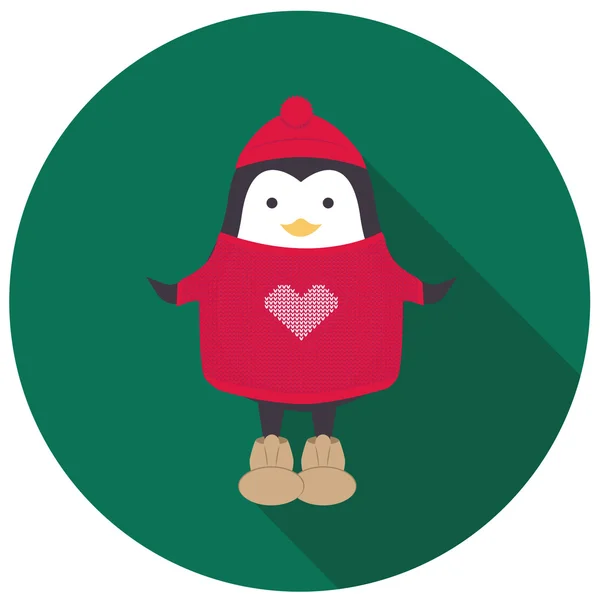 Pinguin in rode trui met hart — Stockvector