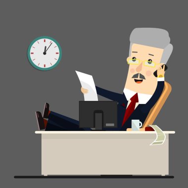 Çalışma Office, vektör çizim, düz stil iş adamı. İş kavramı çizgi film illüstrasyon
