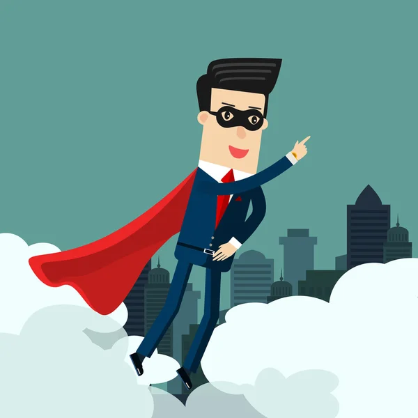 Super Businessman in the sky. Business concept illustration. — Stock Vector