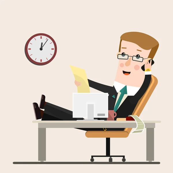 Businessman working at office, vector illustration, flat style.  Business concept cartoon illustration — Stock Vector