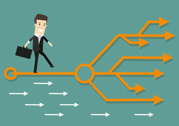 L'uomo d'affari sceglie la strada giusta. Successo, carriera. Concetto di business illustrazione cartone animato . — Vettoriale Stock