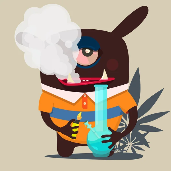 Leuke monster afbeelding, rookt marihuana — Stockvector