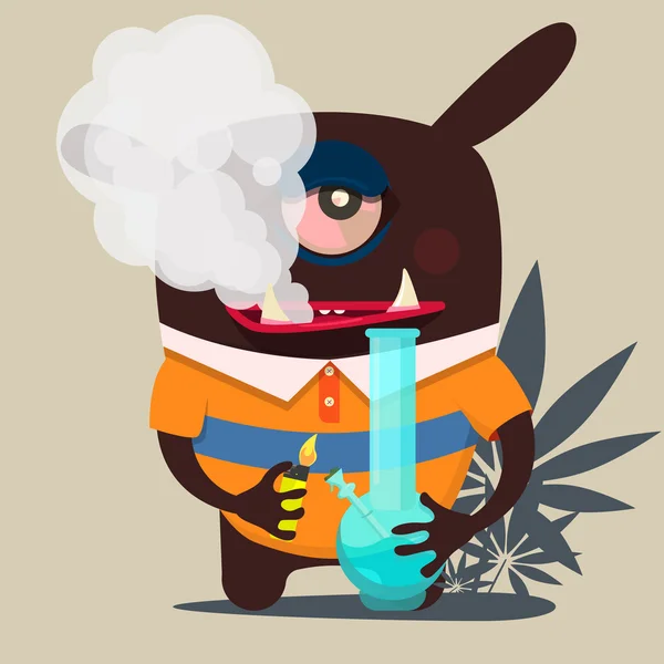 Lindo monstruo gráfico, fuma marihuana — Vector de stock