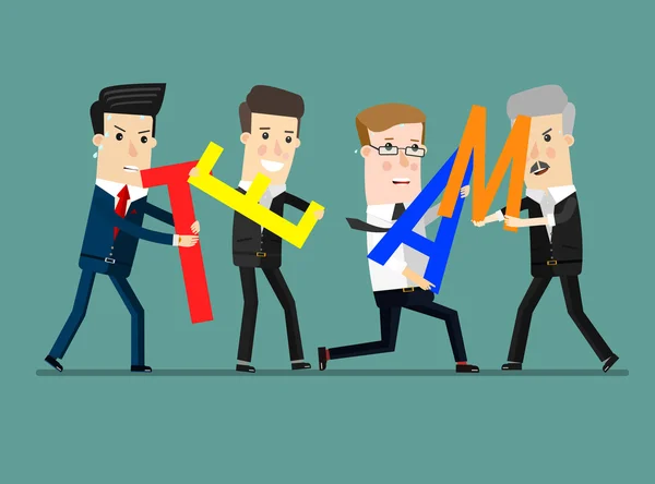 Business-Team mit einem Entscheidungsschreiben. Konzept Cartoon Illustration. — Stockvektor