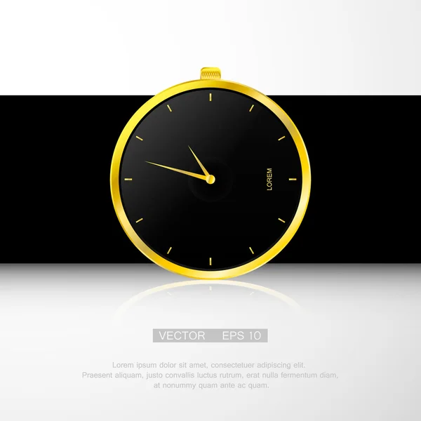 Gold watch , black clock face. Classical modern watch. — Stock Vector