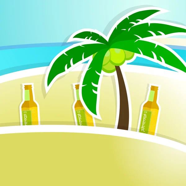 Bier met schuim op toog. tropische resort achtergrond — Stockvector