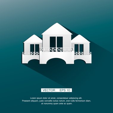 Kendinizi evinizde gibi hissedeceğiniz logo şablonu. Güzel simge Emlak, seyahat acenteleri, tatil için küçük bir ev, ideal temsil eden, doğa, vs. Vektör çizim