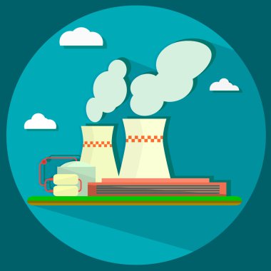 Endüstriyel fabrika binası - vektör çizim sunu, Infographic, kitapçık, web sitesi ve farklı projeler için düz tasarım tarzında.