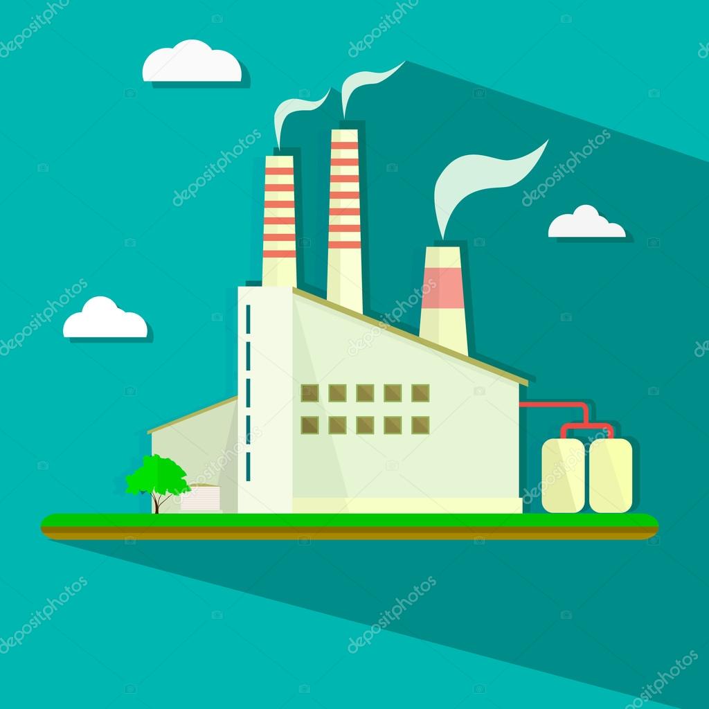 Illustration of industrial power plant in flat style. Stock Vector