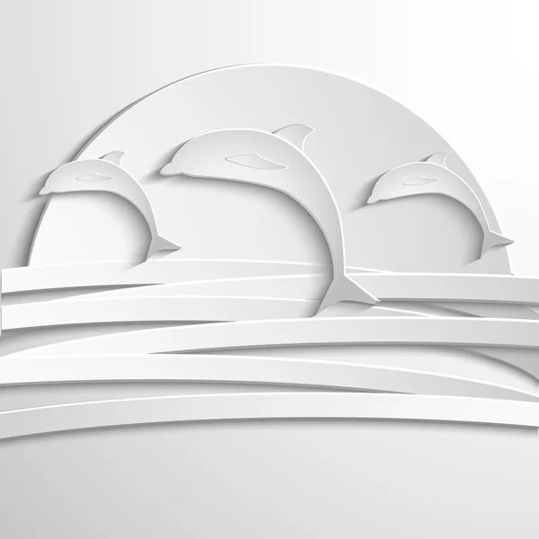 Yunus ile vektör kartı. Soyut siluet. 3D öğeleri gölgeleri ve vurguları. Kağıt kesiği.