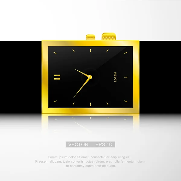 Ilustración vectorial de reloj de oro con esfera negra — Vector de stock