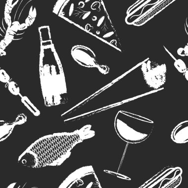 Cute seamless pattern with fast food