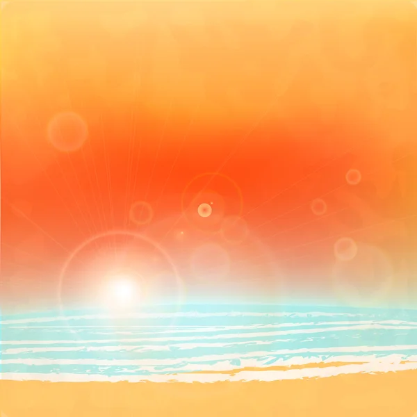 Sea sunset with bright sun, light on lens. vector. — Stock Vector