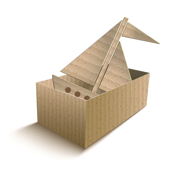 Spielzeugboot in einem offenen Karton — Stockvektor