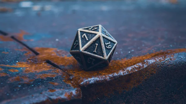 Close Image One Sided Metallic Role Playing Die Rusty Surface — Stock Photo, Image