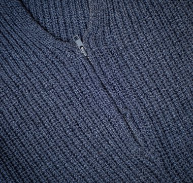 Mavi kumaş örgü, soyut çizgiler, doku arka plan, fermuarlı örgü kumaş.