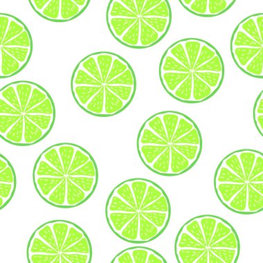   Bir kesikte stilize edilmiş yeşil limon deseni, turunçgil görüntüsü, tazelik, açık yeşil, ekşi, yaz rengi, kaotik bir biçimde vektör.