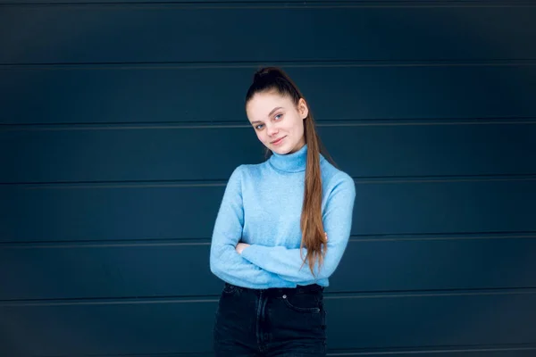 Portrait Une Femme Affaires Une Jeune Fille Sur Fond Gris — Photo