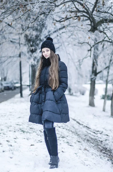 Девушка Полном Расцвете Морозном Парке Загадочный Портрет Женщины Зимой Красивые — стоковое фото