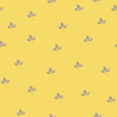 Son moda sarı arka planda yaprakların izleri olan kusursuz bir desen. Grunge yaprağı izi. Kumaş, duvar kağıdı, ambalaj, pul ya da yaprak izi olarak biçimlendirilmiş