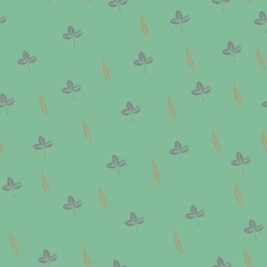 Son moda yeşil arka planda yaprakların izlerinin olduğu kusursuz bir desen. Grunge yaprağı izi. Kumaş, duvar kağıdı, ambalaj, pul ya da yaprak izi olarak biçimlendirilmiş