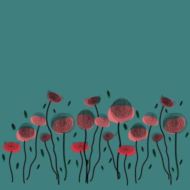 Boho tarzında koyu mavi bir arka planda şekillendirilmiş gelinciklerin kusursuz dikey deseni